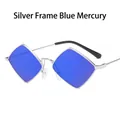 Retro rhombus sunglasses with silver metal frame and blue mirrored reflective lenses - One Size / Silver Frame Blue Mirror Lens