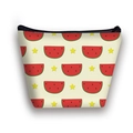 Beige canvas cosmetic bag with red watermelon pattern and black zipper closure - Watermelon Star