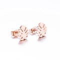 Minimalist rose gold monstera leaf stud earrings with hollow plant design for women - Stud Earrings Pair / Rose Gold
