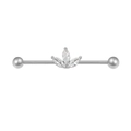 Silver industrial barbell earring with three marquise cut cubic zirconia stones - Silver Clear Marquise CZ