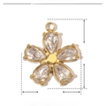 Detail view of 15x13mm gold flower pendant with teardrop zircons and size annotations - Gold Clear Zirconia Large Flower