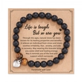 Pink zebra jasper and matte black bead bracelet with heart charm on gift card - Matte Heart Tiger Eye With Card Style