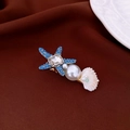Starfish hair clip with blue rhinestones, white pearls and shell in golden finish - 22# Blue Sea Star Shell Pearl Hair Clip Set