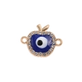 Macro shot of evil eye apple connector with gold plating and pave-set rhinestones - Gold Apple Style / 10 Pieces Pack