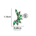 Clou d'oreille en acier inoxydable avec zircons marquise verts en forme de feuille - Argent Vert