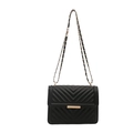 Classic black V-quilted shoulder bag with gold chain strap and metal clasp on white background - Black