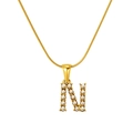 Gold-plated stainless steel snake chain necklace with pearl-inlaid letter N pendant - N (S-P149-N)