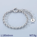 Minimalist silver stainless steel O-chain bracelet with letter U charm and adjustable clasp - Silver - Letter U (KB186410-Z)