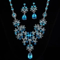 Luxury silver flower necklace and teardrop earring set with blue rhinestones - Necklace and Earring Set / Gold-Blue (Two-piece Set)