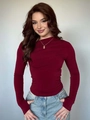 Slim fit off-shoulder long sleeve top for women in burgundy with pleated detail - S / Burgundy
