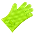 Green silicone oven glove with anti-slip texture and hanging hole on white background - Bright Green 130g (1pc)