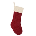 Calza natalizia in maglia a trecce rosso scuro con polsino e passante color avorio - Calza in maglia patchwork rossa