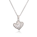 Silver double heart pendant necklace with large zircon stone on a white background - Heart Paw Print Embossed / Silver