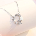 S925 silver butterfly floral wreath necklace with sparkling cubic zirconia stones - White Gold Color (DY934)