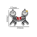 Pendentif de couple en acier inoxydable doré 18k avec cœur et émail noir et blanc - Argent-S4 Bonhommes Allumettes