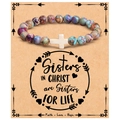 Zebra stone heart bead bracelet with white cross on inspirational card packaging - Imperial Jasper + Cross