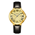 Orologio da uomo oro con cinturino in pelle nera, numeri romani e data - Cinturino in Pelle Nera Quadrante Oro