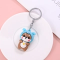 Cute Shiba Inu keychain in blue pig costume with egg motif and silver metal ring - Blue Pig/Bear Costume / Blue