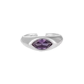 S925 sterling silver ring with a marquise-cut purple zircon gemstone and open band design - Adjustable Open / Silver Purple Zirconia