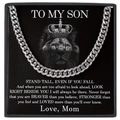 Silver Cuban chain necklace for son in black gift box with lion inspirational card - To My Son (Lion)-Silver Cuban Chain