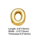 Macro detail of gold plated letter O charm with 16mm length and 13mm width dimensions - Gold O