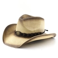 Cappello da cowboy intrecciato vintage con stella e protezione solare per esterni - M (56-58cm) / Beige con spray caffè
