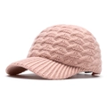 Gorra de béisbol de punto trenzado rosa para mujer con textura cálida ideal para invierno - Ajustable / Rosa