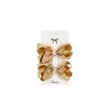 Detail showing a pair of khaki grosgrain ribbon hair bows on a white fashion card - 2 Pcs/Set / Brown