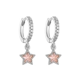 Macro shot of pink star-shaped drop earrings with micro-pave cubic zirconia accents - Silver Pink Zircon Star 1 Pair