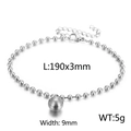 Silver hollow ball charm bracelet with stainless steel beads and lobster clasp closure - 190x3mm(KB167257-Z) / 9mm Steel Bracelet