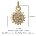 Golden sun pendant with cubic zirconia inlay, copper material, size 13.4x10.1mm charm - White Zirconia Style 6 / Gold