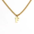 18K gold plated necklace featuring a chunky curb chain and capital letter F pendant - Letter F / Gold