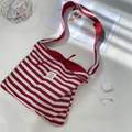 Sac cabas en toile à rayures rouges et blanches avec large bandoulière et cordon de serrage - Rayures Rouges