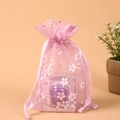 Purple organza drawstring bag featuring white daisy patterns and golden accents - 13*18cm / Purple