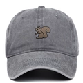 Graue Baseballkappe aus gewaschener Baumwolle mit hochwertiger Eichhörnchen-Stickerei vorn - Verstellbar / Grau