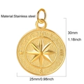 Golden stainless steel compass pendant charm with cardinal directions for DIY jewelry - Gold Tone Compass (G7)