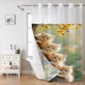 Detail eines Waffel-Duschvorhangs mit süßem Katzenprint und wasserfestem Stoff - Heilende Katze (SYL-2)