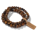 Tiger eye gemstone beaded stretch bracelet with natural brown and golden luster - 19cm 3-Piece Set - Tiger Eye