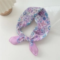 Floral cotton linen scarf in purple and pink tones tied as a delicate bow accessory - Purple Floral-Four-leaf Clover