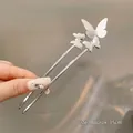 Silver alloy U-shaped hairpin with butterfly charm design and 15cm length - Aa0216 Three Butterflies - Silver