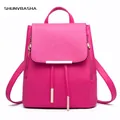 Sac à dos à la mode en cuir PU rose rouge avec rabat et boucle en métal doré pour femmes - Rose Rouge
