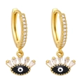 Golden Evil Eye hoop earrings featuring sparkling zircons and black enamel eye charms - Black