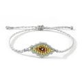Bracelet œil porte-bonheur tissé à la main avec cordon gris argenté et motif vert - Gris clair
