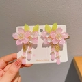 Pink sakura flower hair clips with golden tassels and pearls for girls hanfu - Nanfengche Pair Set
