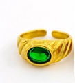Bague ouverte style croissant doré avec une grande pierre de zircon vert ovale - US 6 / Zircone Ovale/Vert émeraude