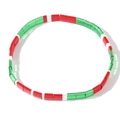 Handmade bohemian stretch Tila bead bracelet featuring red, green, and white colors - Red Green White Patchwork