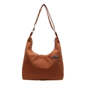 Borsa a tracolla in nylon marrone a mezzaluna con tracolla regolabile e logo - Marrone
