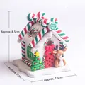 Christmas LED clay house ornament with reindeer and candy cane detail, size 8.5x7.5x7cm - Christmas House 08 (Deer & Bow)