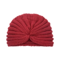 Women's burgundy knit bohemian turban hat with twisted knot design and ribbed pattern - One Size / Burgundy
