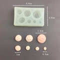 Detailed view of silicone mold and miniature pineapple bun resin results with dimensions - Mini 7-Cavity Semicircle Pattern Bread